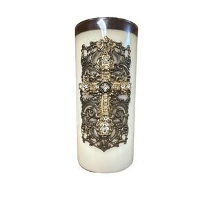 Lux Jewel Encrusted Cross Ornate Design Candle. Never Used @ 8" Tall